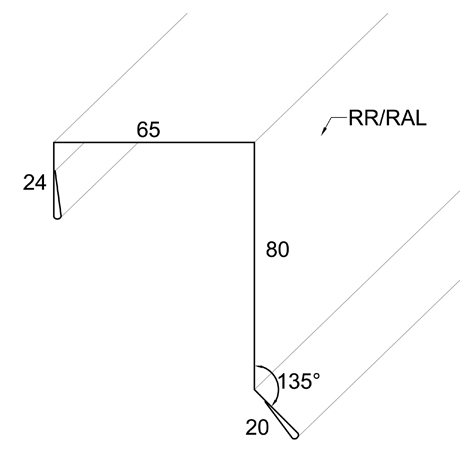 Ветровая планка Клик/Ритм TLR.10 24*65*80 мм L=2 м GreenCoat Pural Matt BT SSAB (Zn 275) матовый RR 11 - т.зеленый