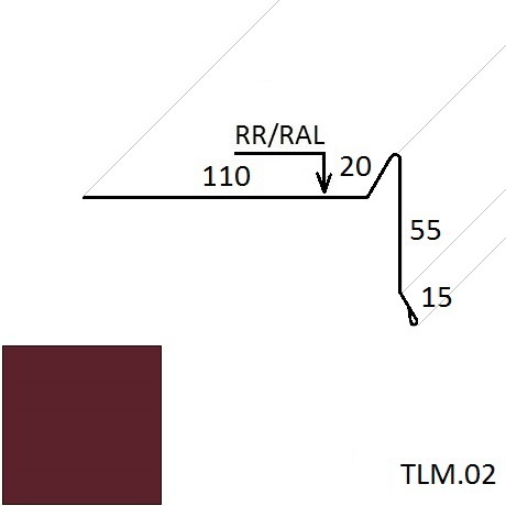 Ветровая планка (для мягкой кровли) TLM.02 100*70 мм L=2 м PE-полиэстер (Zn 275) RAL 3005 - красное вино