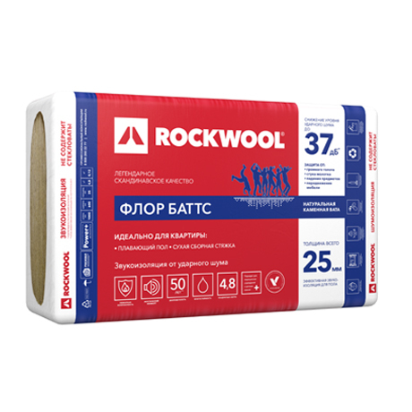 Утеплитель Флор Баттс /ROCKWOOL/ (уп. 8 плит) 1000*600*25 (поставка на склад)