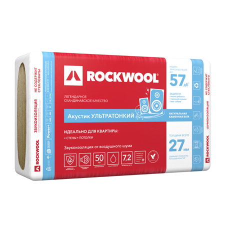 Утеплитель Акустик УЛЬТРАТОНКИЙ /ROCKWOOL/ (уп. 12 плит) 1000*600*27 (поставка на склад)